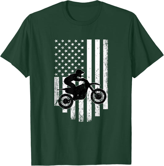 American Flag Motorcross Braap Dirt Bike T-Shirt - T-Shirt | Forest
