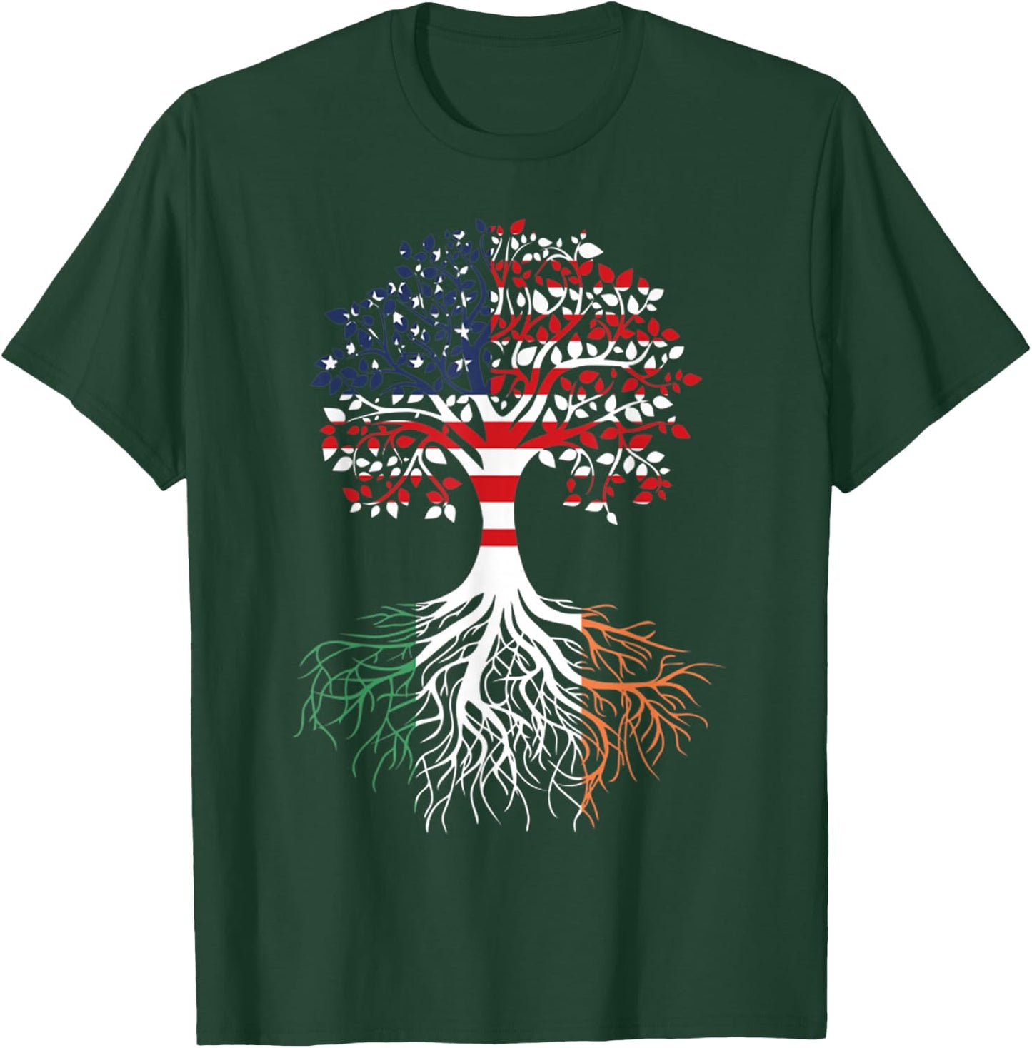 Irish Roots American Grown Tree Flag T-Shirt - T-Shirt | Forest