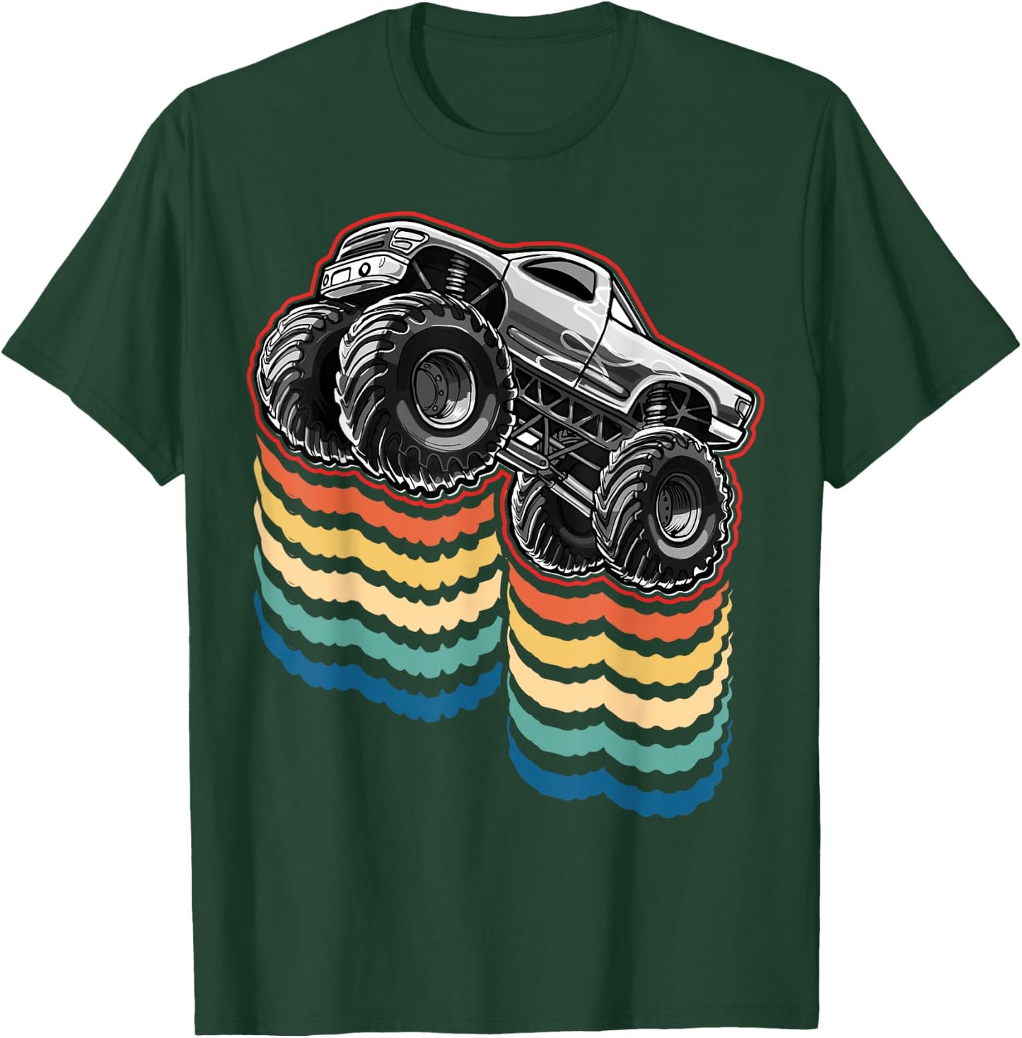 Retro Vintage Monster Truck Retro Silhouette Gift Boys T-Shirt - T-Shirt | Forest