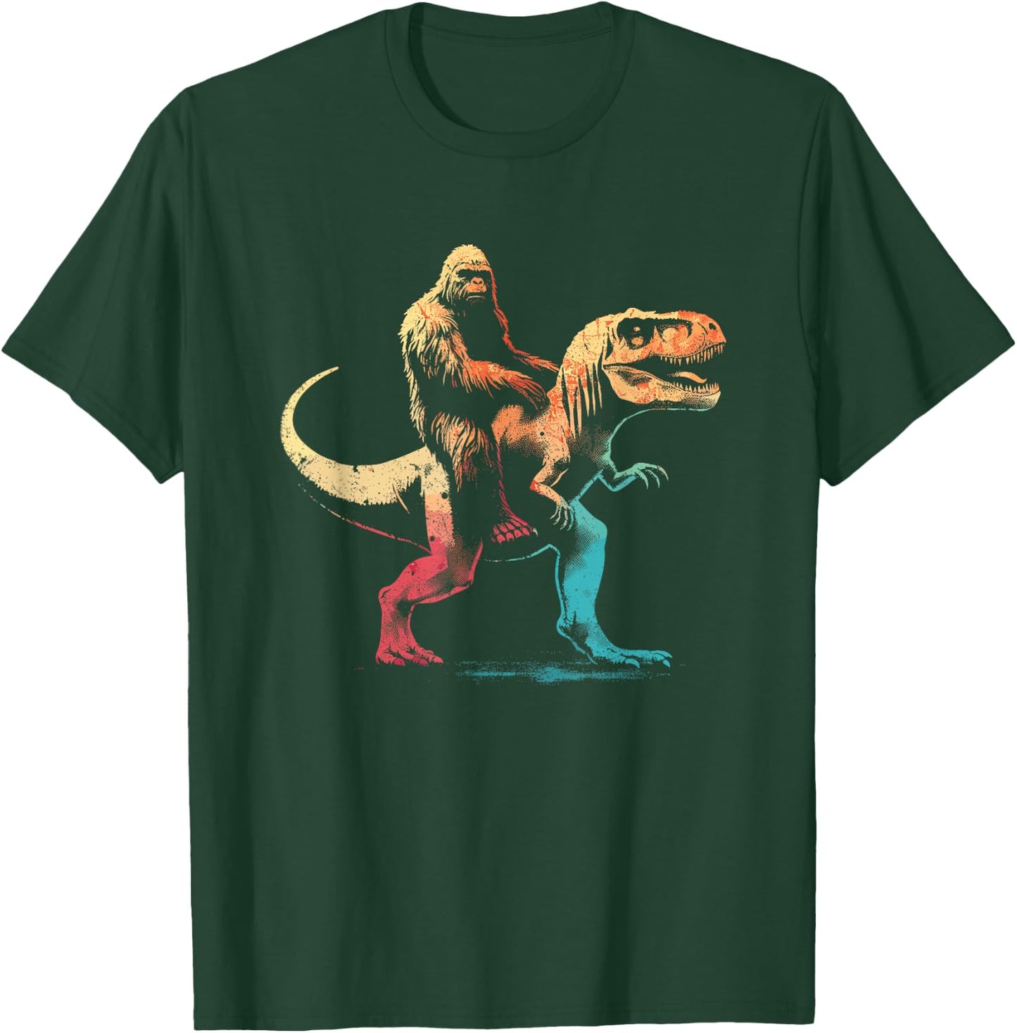 Bigfoot Riding A T-Rex - Funny Graphic Dino Sasquatch Lover T-Shirt - T-Shirt | Forest