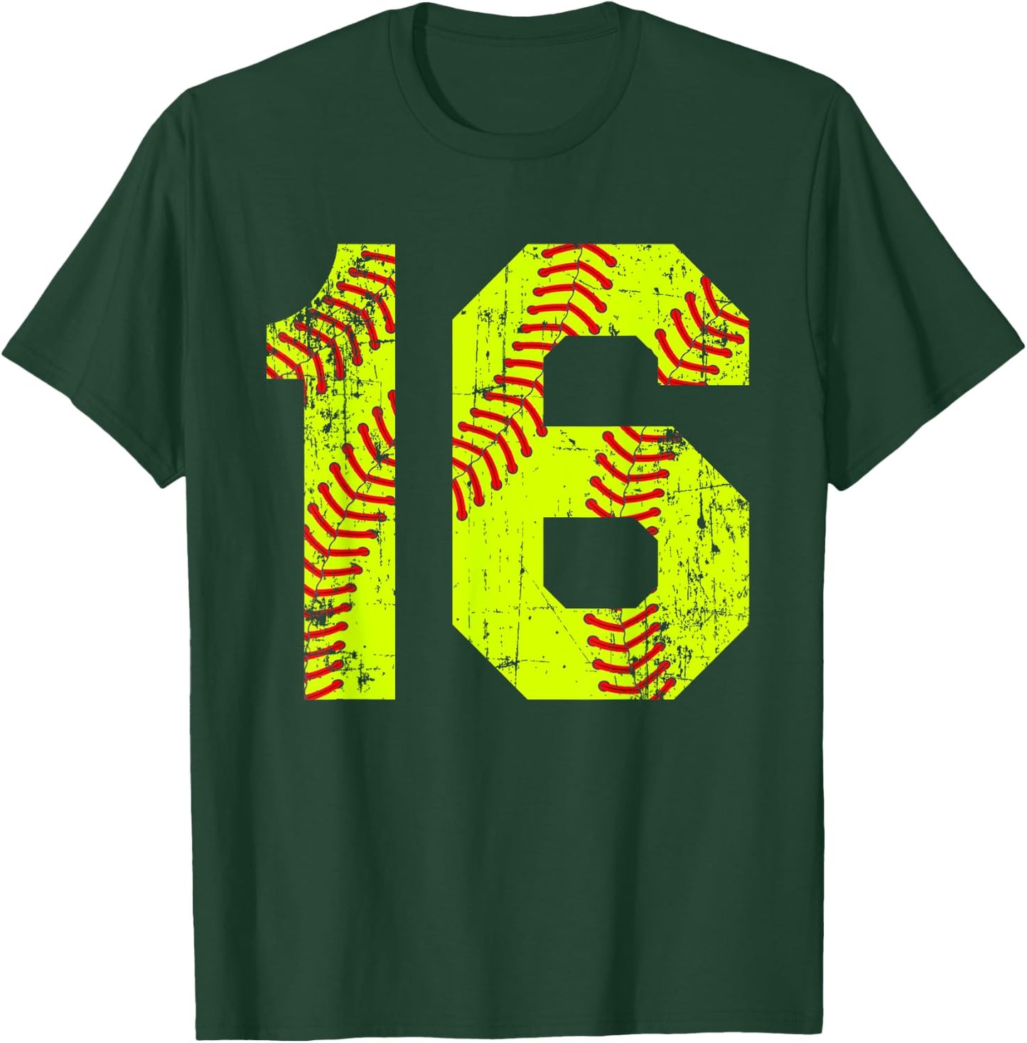 Vintage Softball 16 Jersey Number T-Shirt - T-Shirt | Forest