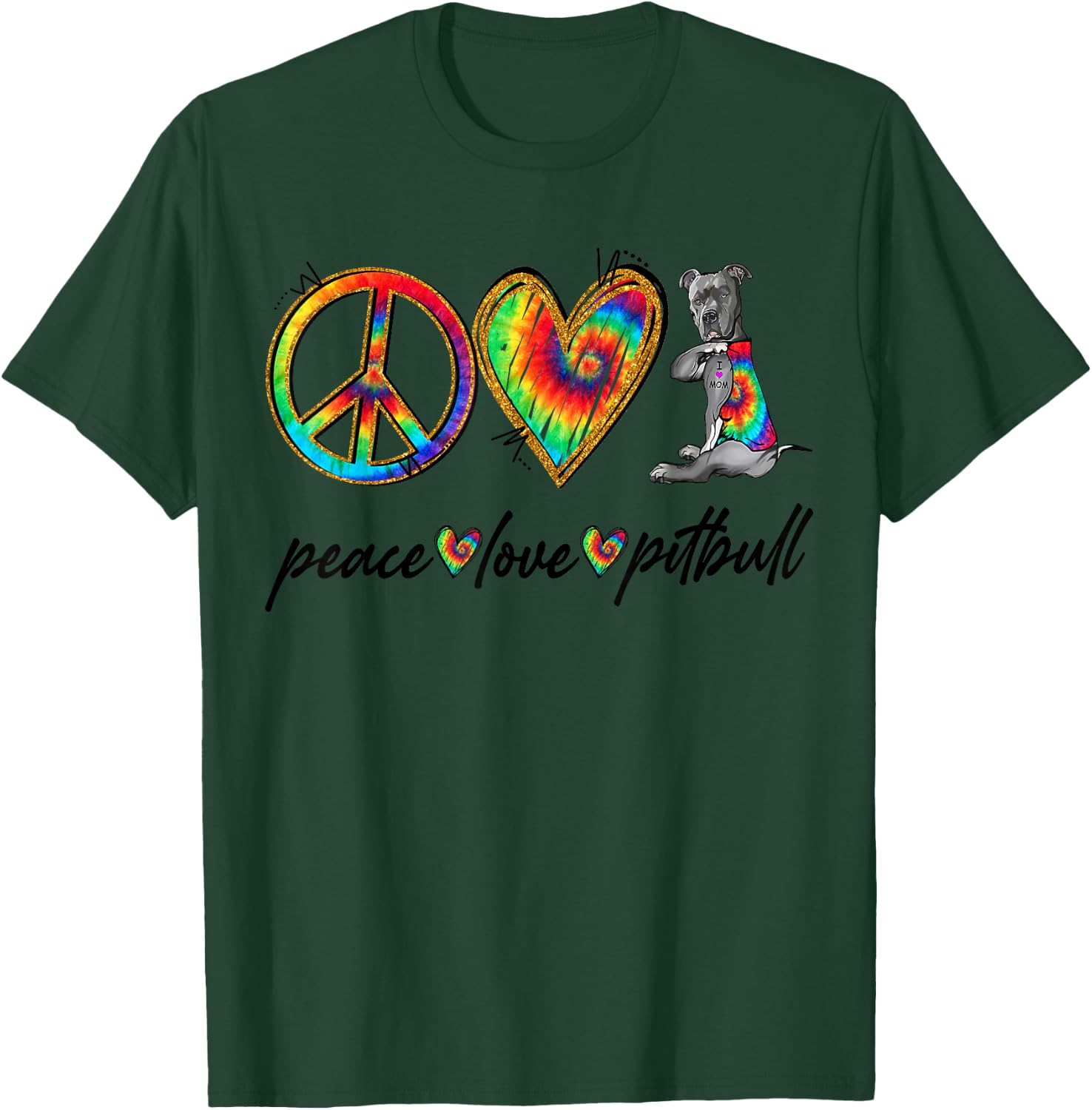 Peace Love Pitbull Tie Dye Rainbow Dog Lover T-Shirt - T-Shirt | Forest