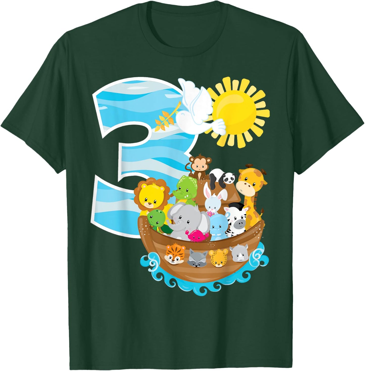 Noah's Ark Birthday Party 3rd Birthday 3 Year Old Toddler T-Shirt - T-Shirt | Forest