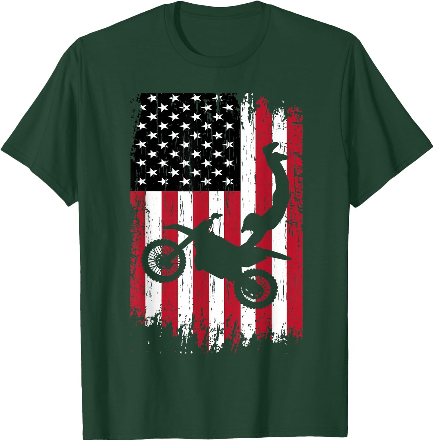 Supercross Freestyle Motocross American Flag Motorcycle T-Shirt - T-Shirt | Forest