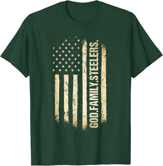 God Family Steelers Pro US American Flag Father's Day T-Shirt - T-Shirt | Forest