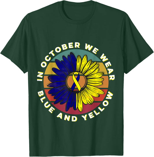 In October We Wear Blue And Yellow Down Syndrome Awareness T-Shirt - T-Shirt | Forest