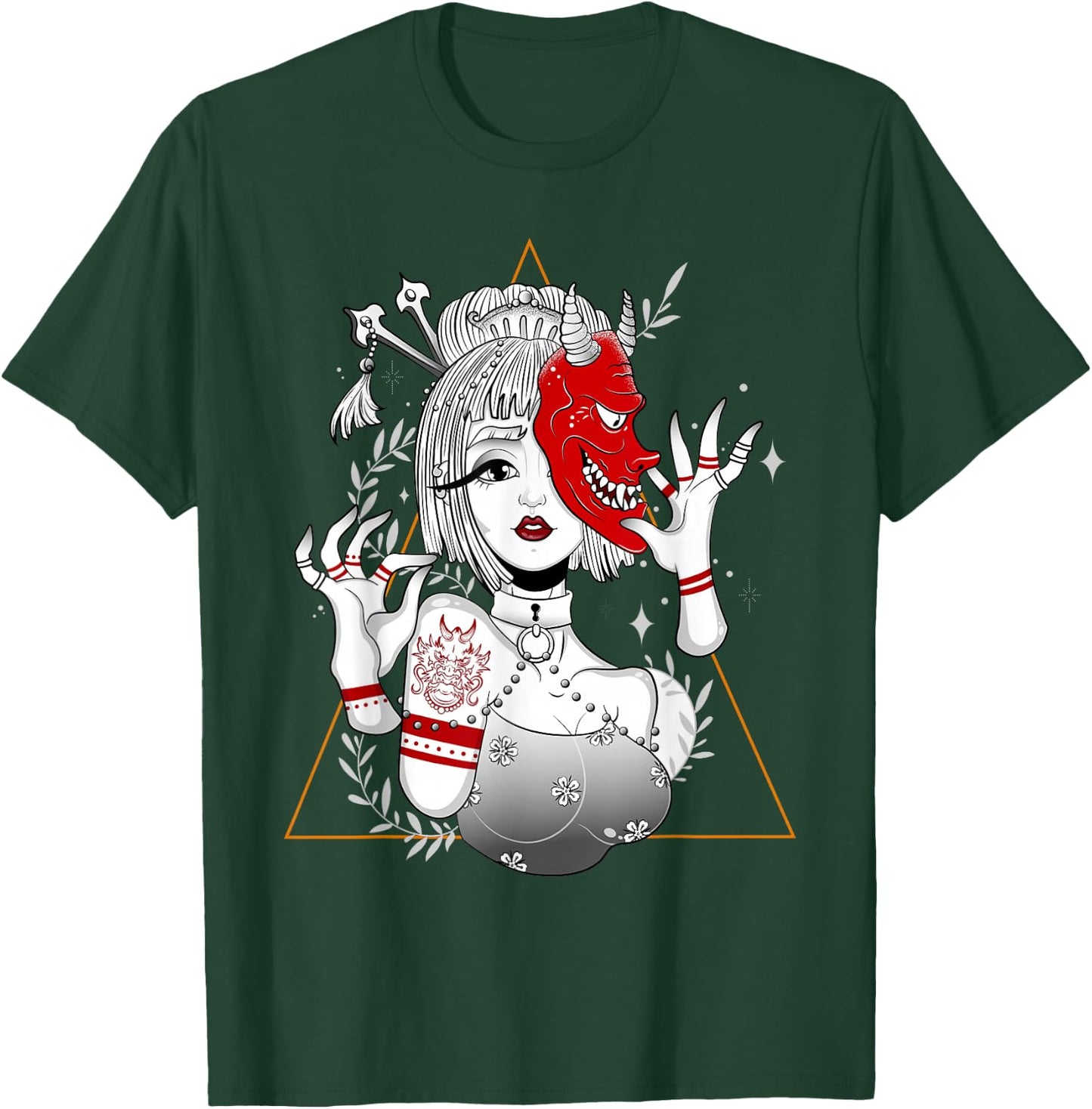 Japanese Demon Culture Samurai Geisha Girl Hannya Gift T-Shirt - T-Shirt | Forest