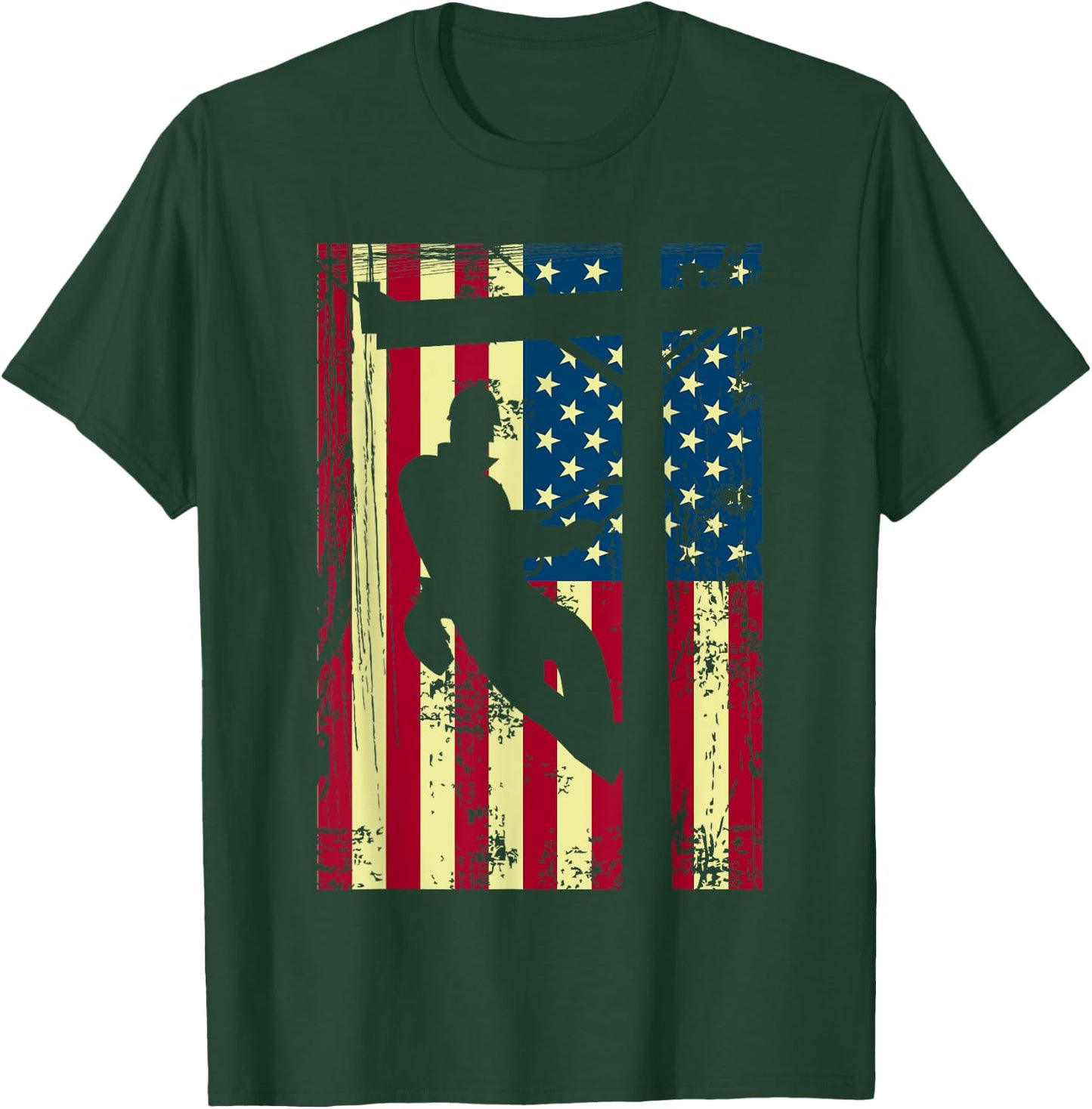 Lineman American Flag | Electric Cable Lineman Gift T-Shirt - T-Shirt | Forest