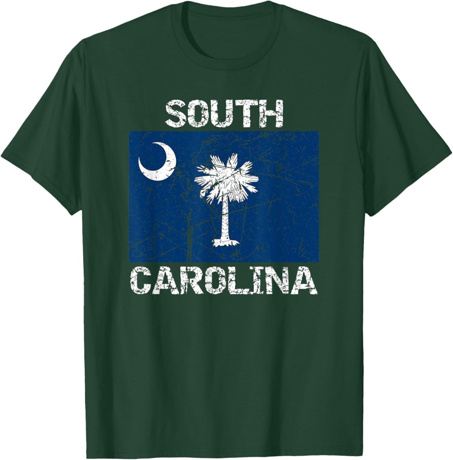 South Carolina Flag Distressed Palmetto Tree Crescent Moon T-Shirt - T-Shirt | Forest