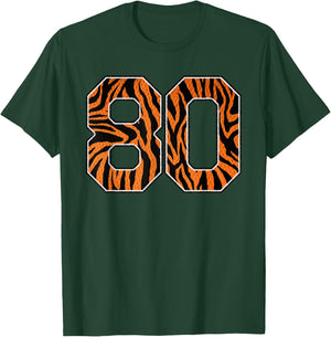 Number 80 in Orange Tiger Print Fanwear Sports Jersey Player T-Shirt - T-Shirt | Forest