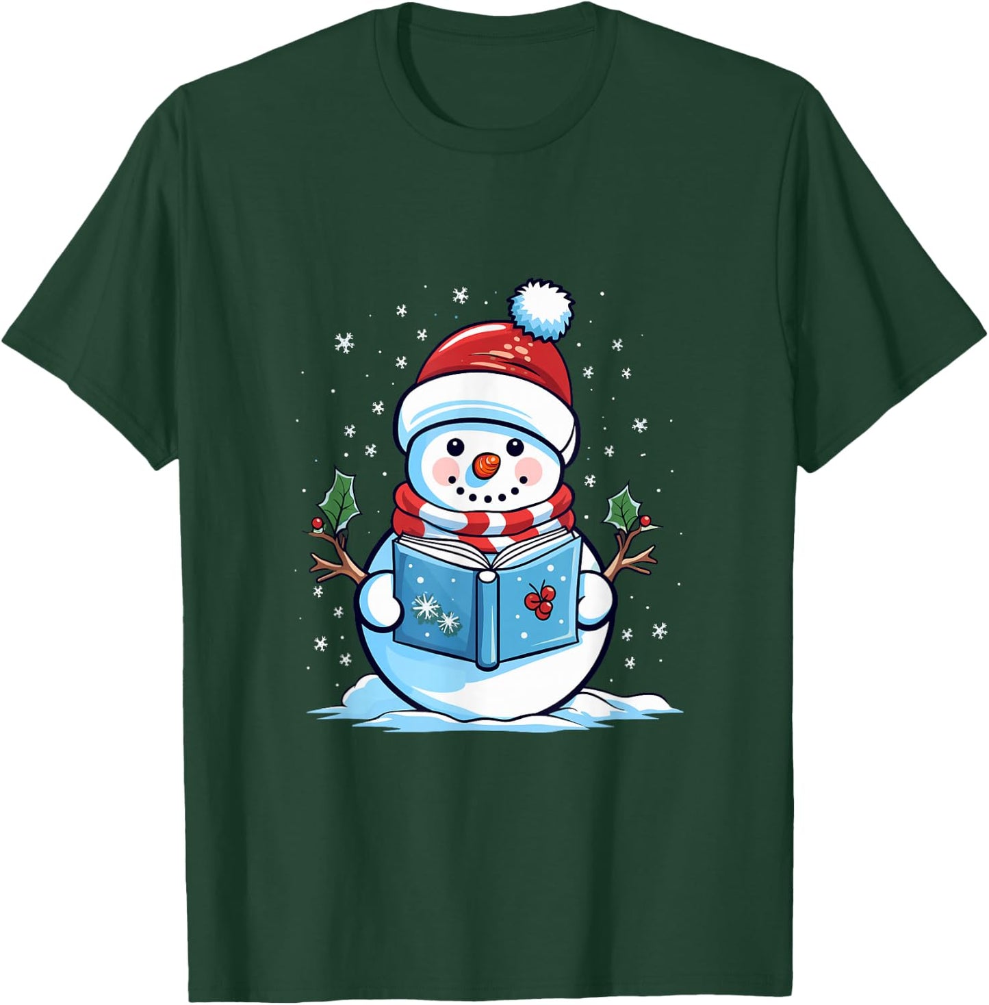 Snowman Reading Book Christmas T-Shirt - T-Shirt | Forest