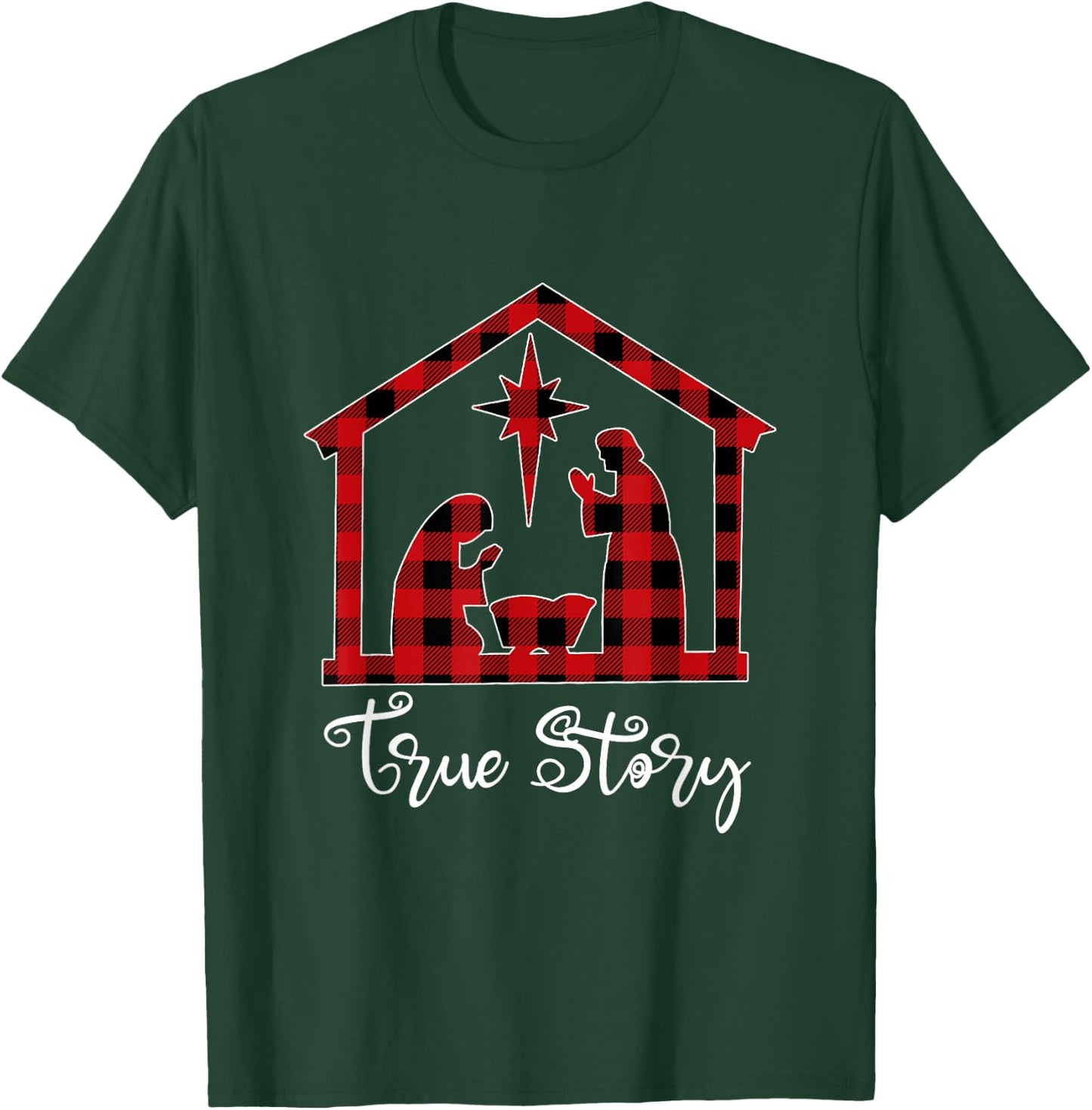 True Story Christmas Manger Nativity Scene Buffalo Plaid T-Shirt - T-Shirt | Forest