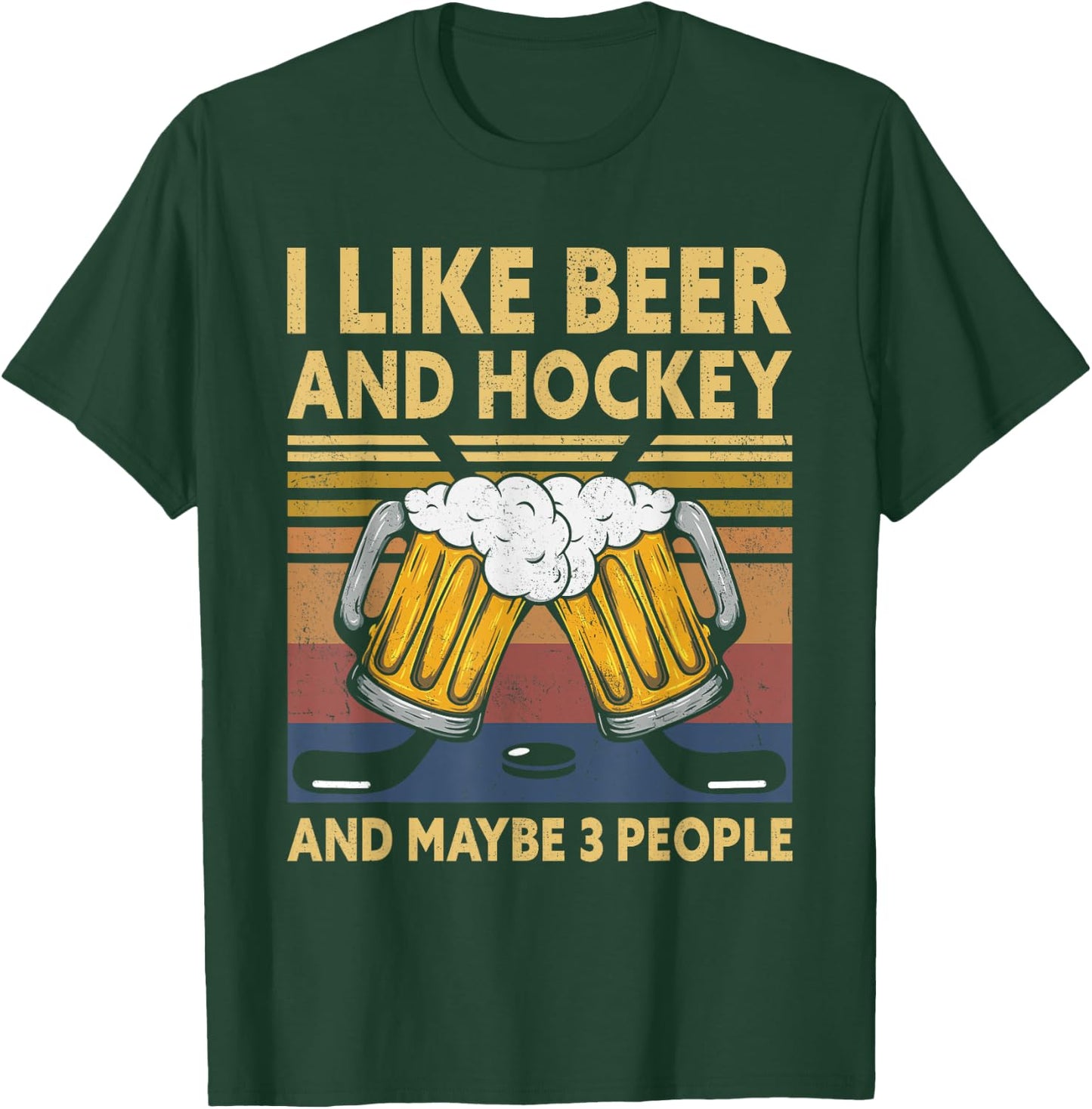 1970s Retro Vintage I Like Beer Hockey And Maybe 3 People T-Shirt - T-Shirt | Forest