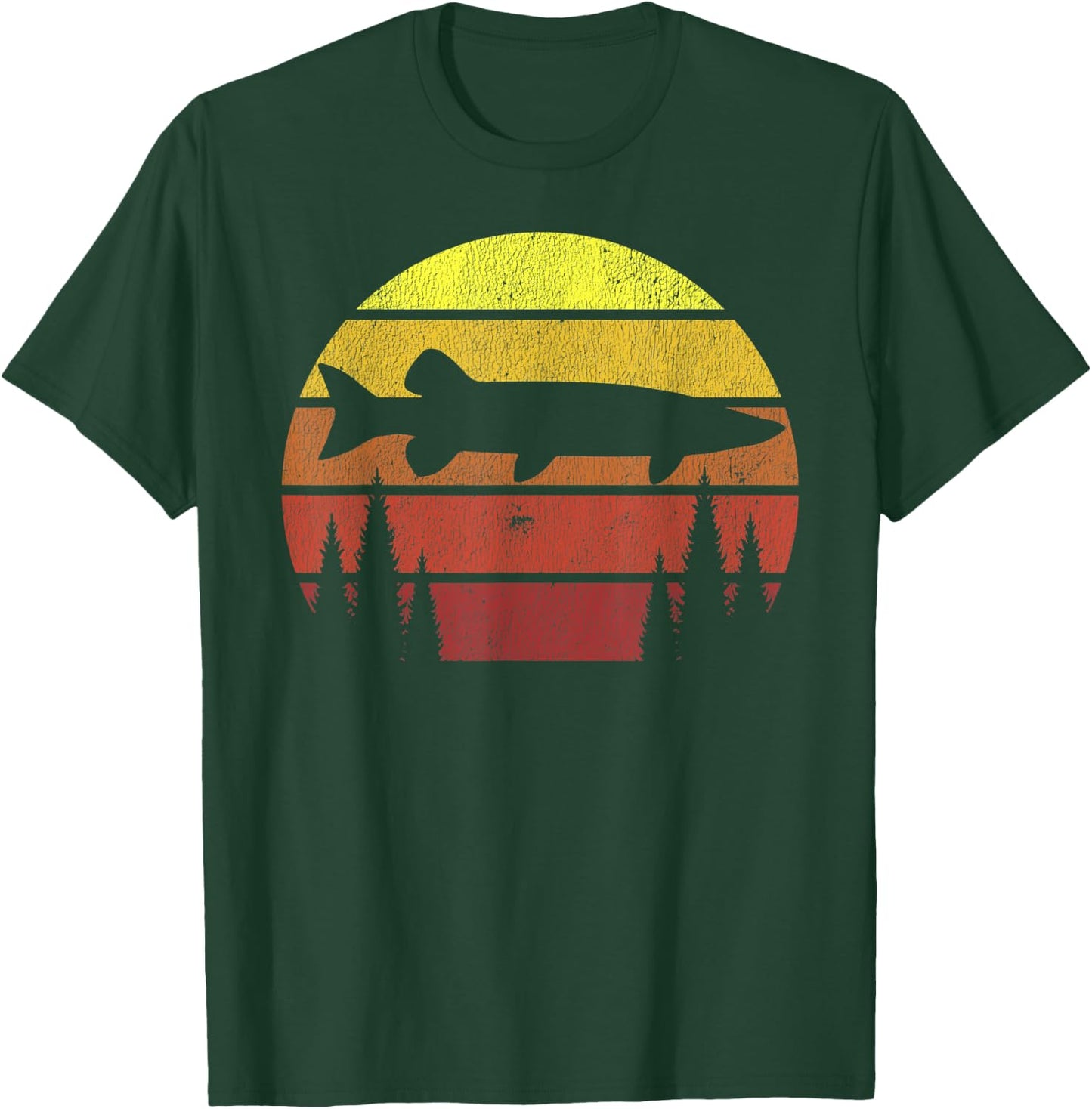 Musky Fishing Retro Muskie Forest Treeline - Fisherman T-Shirt - T-Shirt | Forest