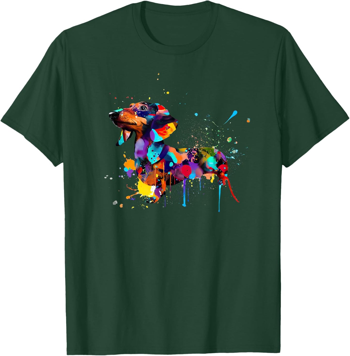 Dachshund Colorful Splashes Paint, Abstract Art Dog Men Women Girls Kids T-Shirt - T-Shirt | Forest