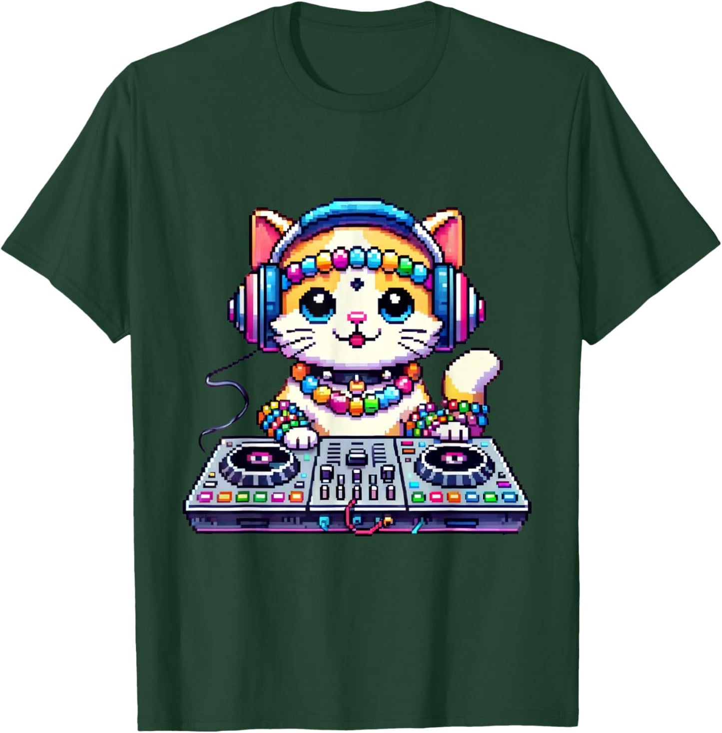 Funny Graphic Pixel Kandi DJ Cat Festival Rave EDM Party EDC Women T-Shirt - T-Shirt | Forest
