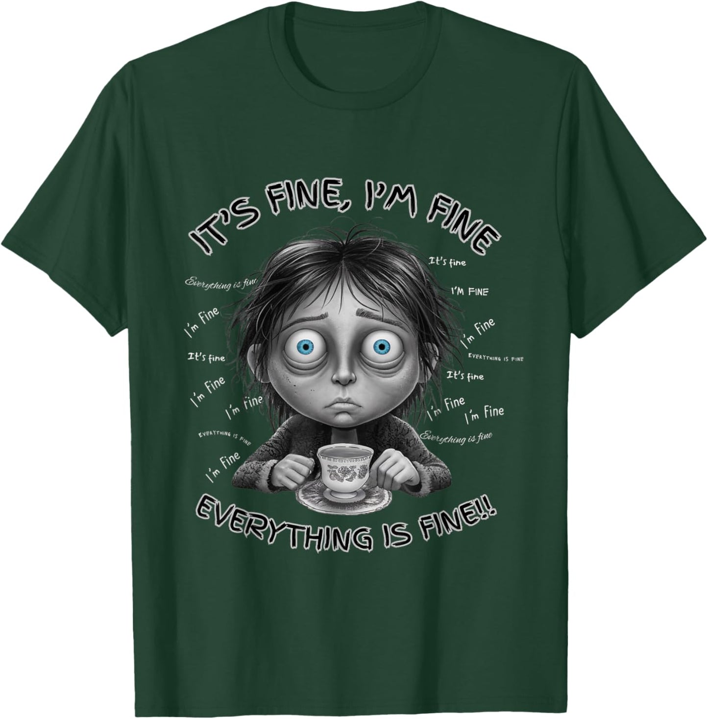 Exhausted Parent Funny Moody Coffee Chaos Cartoon Design T-Shirt - T-Shirt | Forest