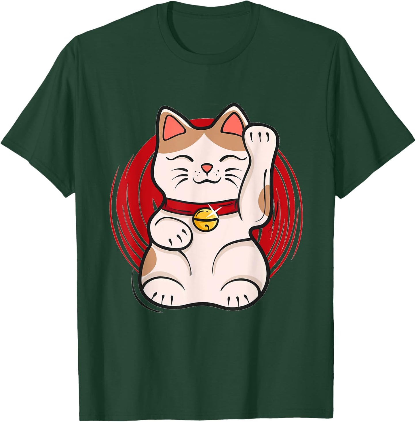 Maneki-Neko Lucky Cat Statue Waving Japanese Style Design T-Shirt - T-Shirt | Forest