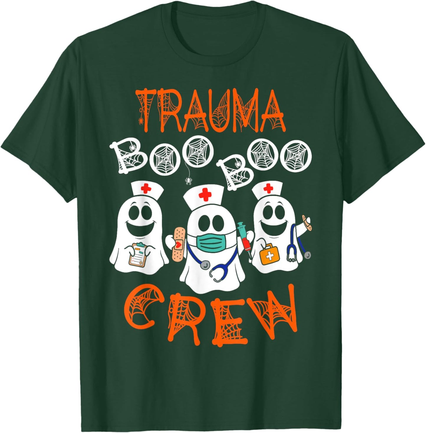 Boo Crew Funny Nursing Ghost Women Trauma Nurse Halloween T-Shirt - T-Shirt | Forest