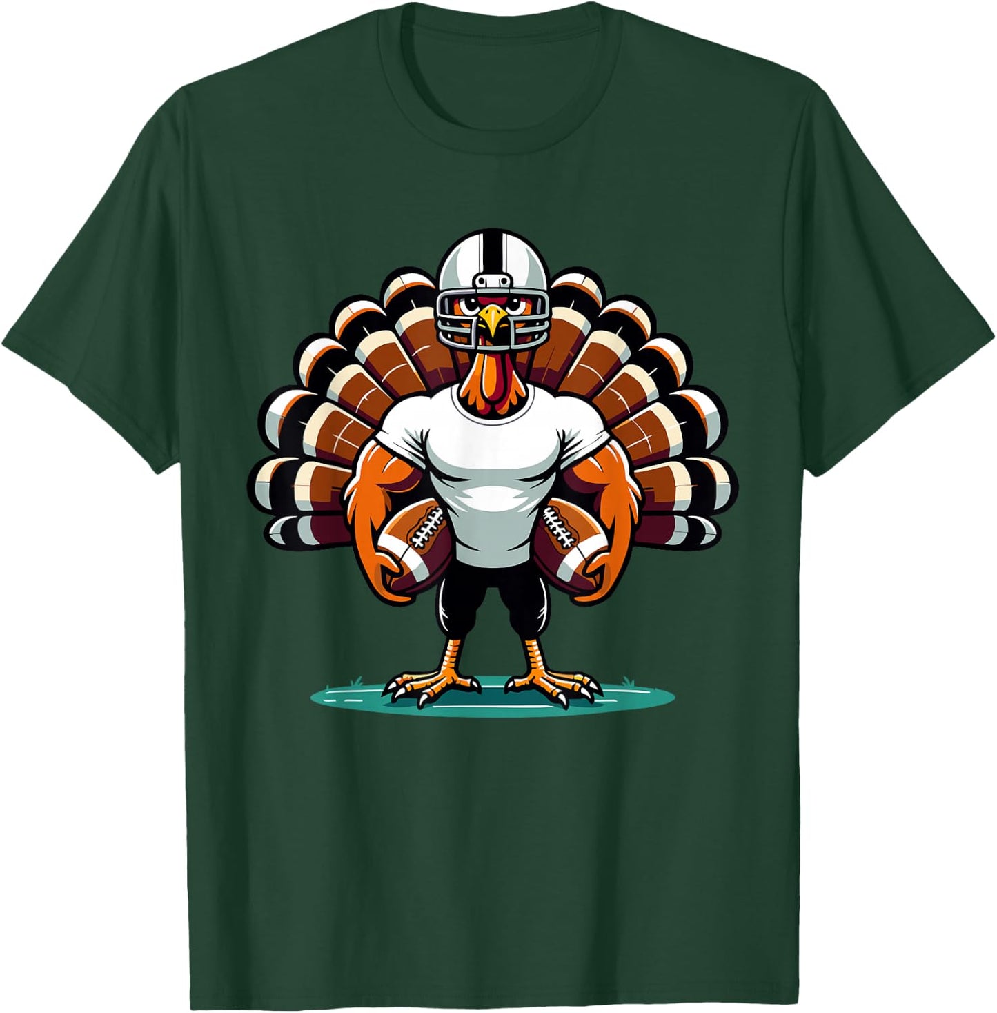 Turkey Day Football Player Men Boys Kids Fall Thanksgiving T-Shirt - T-Shirt | Forest