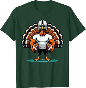 Turkey Day Football Player Men Boys Kids Fall Thanksgiving T-Shirt - T-Shirt | Forest