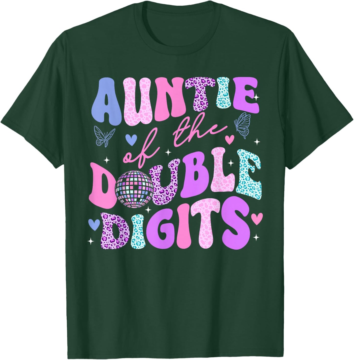 Auntie Of The Double Digits Daughter Groovy Aunt Retro Theme T-Shirt - T-Shirt | Forest