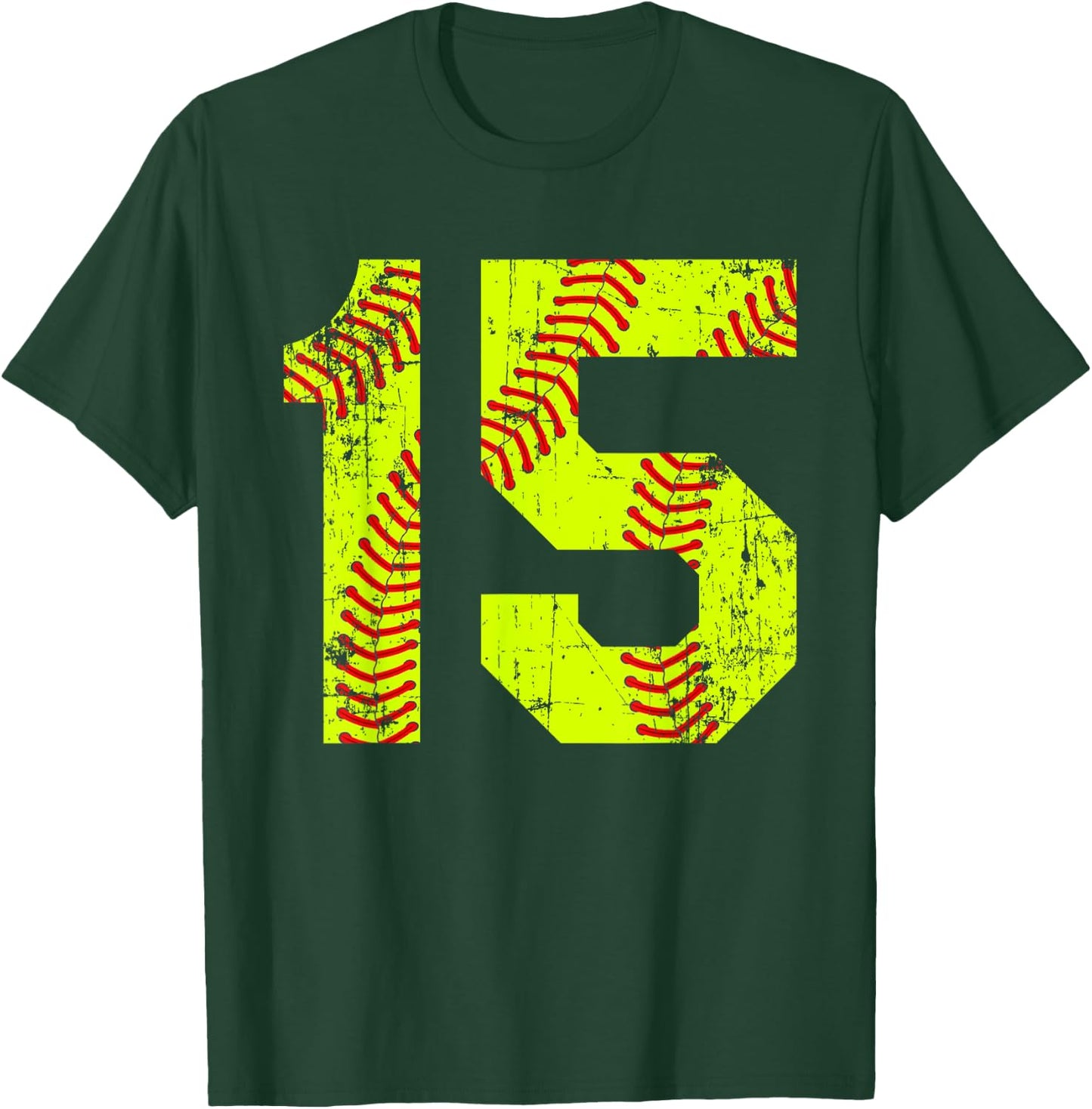 Vintage Softball 15 Jersey Number T-Shirt - T-Shirt | Forest