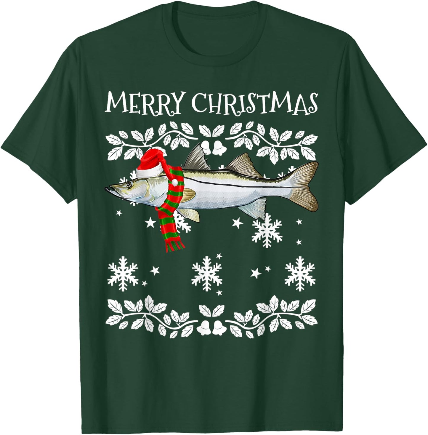 Fish Merry Christmas Ornament Snook Ugly Xmas T-Shirt - T-Shirt | Forest