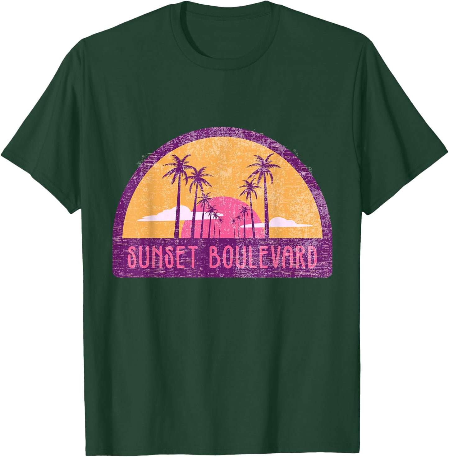 Vintage Sunset Blvd California Distressed Grunge Retro 80s T-Shirt - T-Shirt | Forest