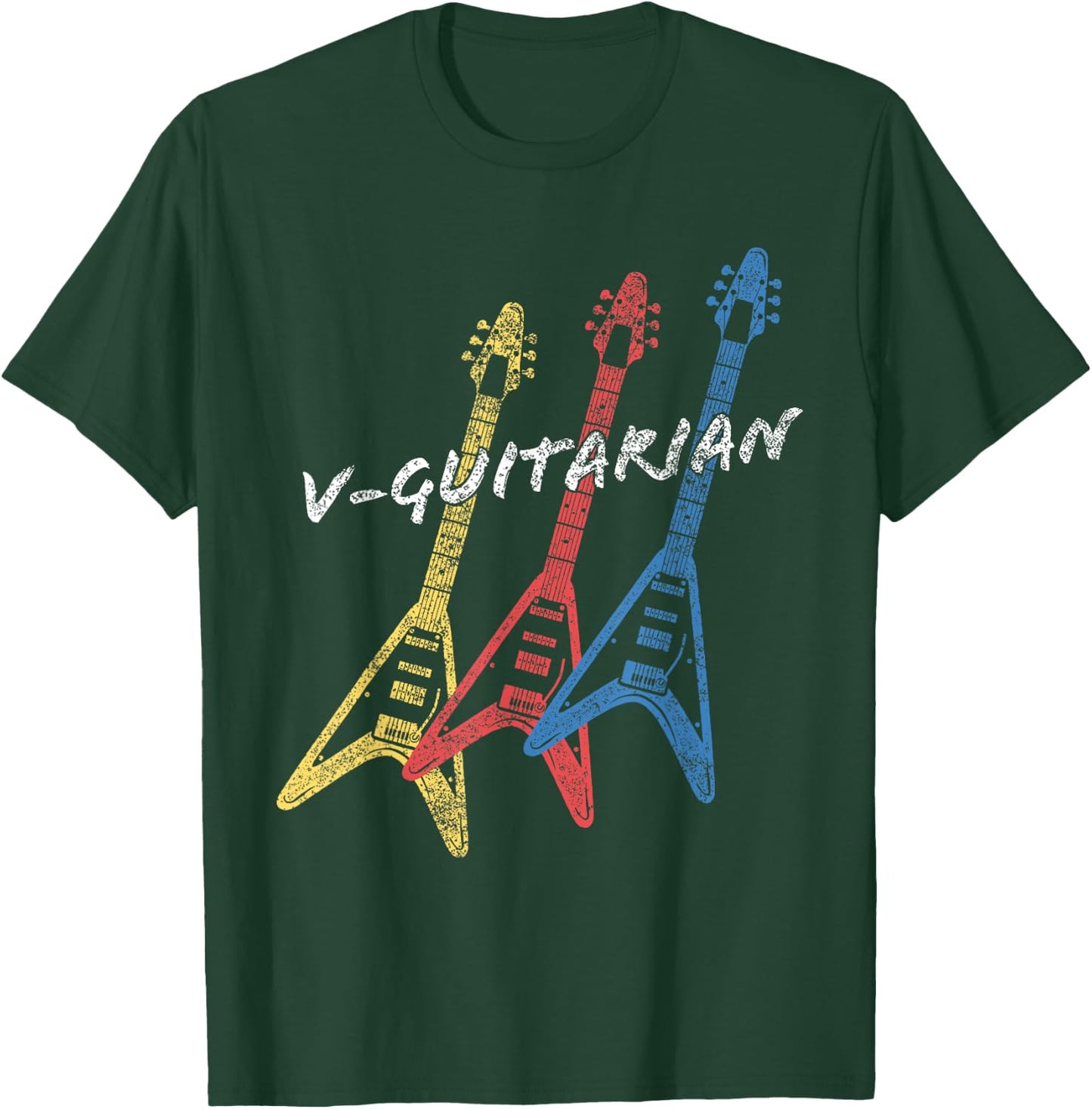 V-Guitarian Stacked Flying V Guitar. Vintage Guitarist T-Shirt - T-Shirt | Forest