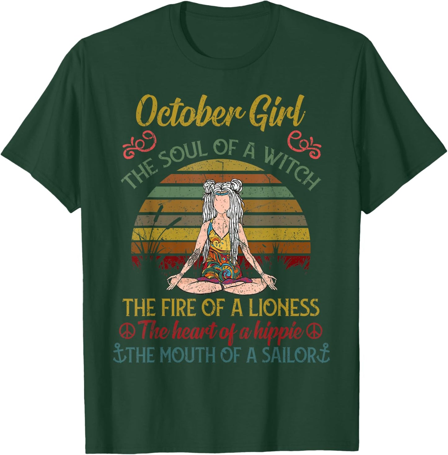 October Girl The Soul of A Witch Funny Yoga Birthday T-Shirt - T-Shirt | Forest