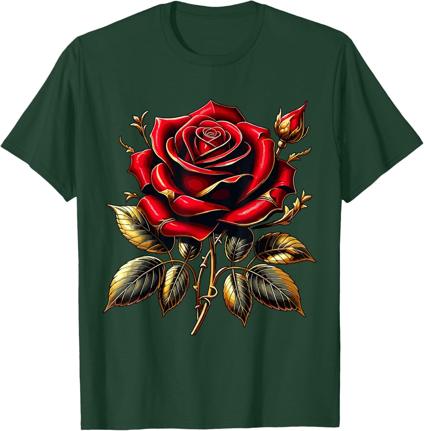 Red Rose Red and Gold T-Shirt - T-Shirt | Forest