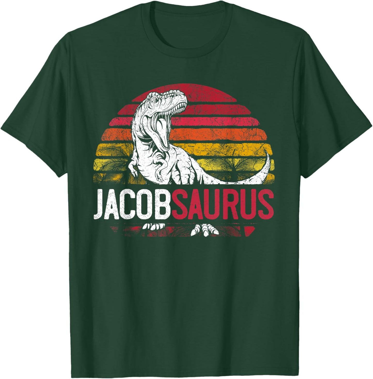 Jacob Saurus Funny Personalized Dinosaur T Rex Name Gift Boy T-Shirt - T-Shirt | Forest
