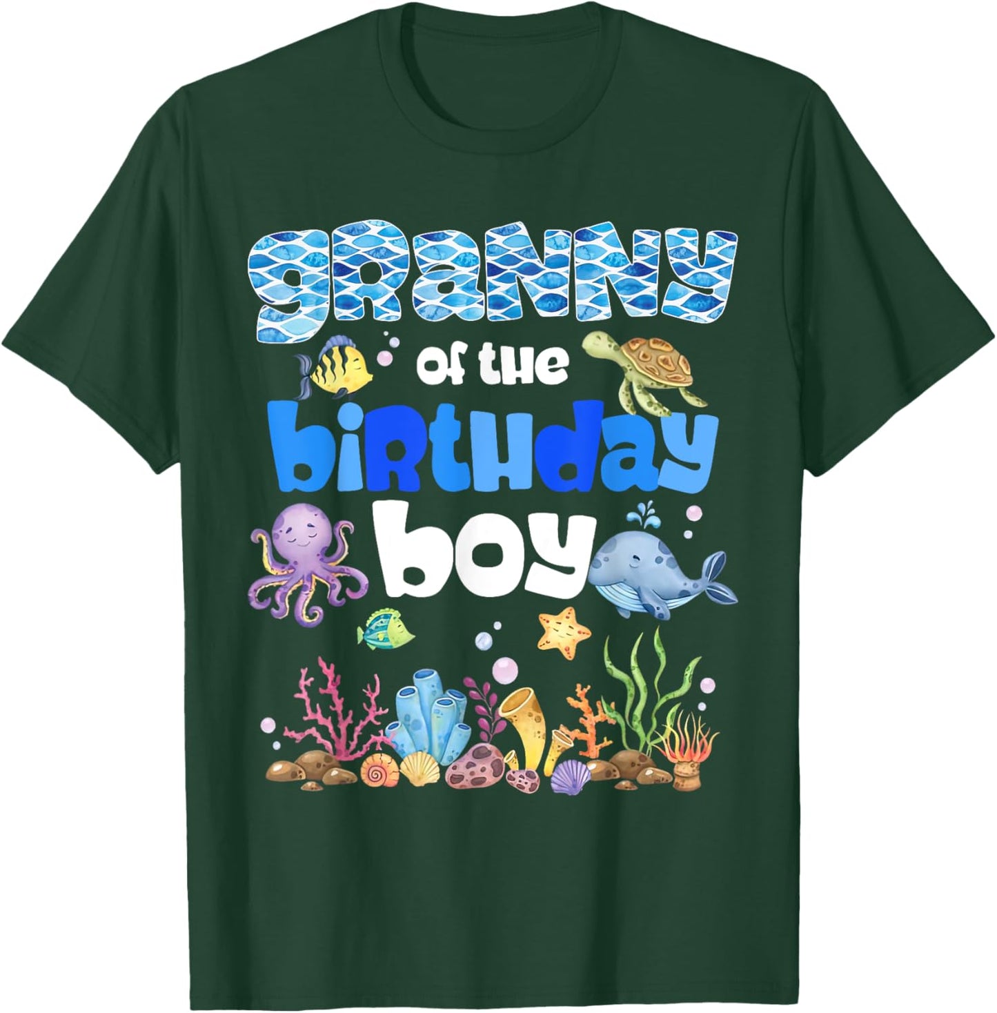 Granny Of The Birthday Boy Sea Fish Ocean Animals Aquarium T-Shirt - T-Shirt | Forest
