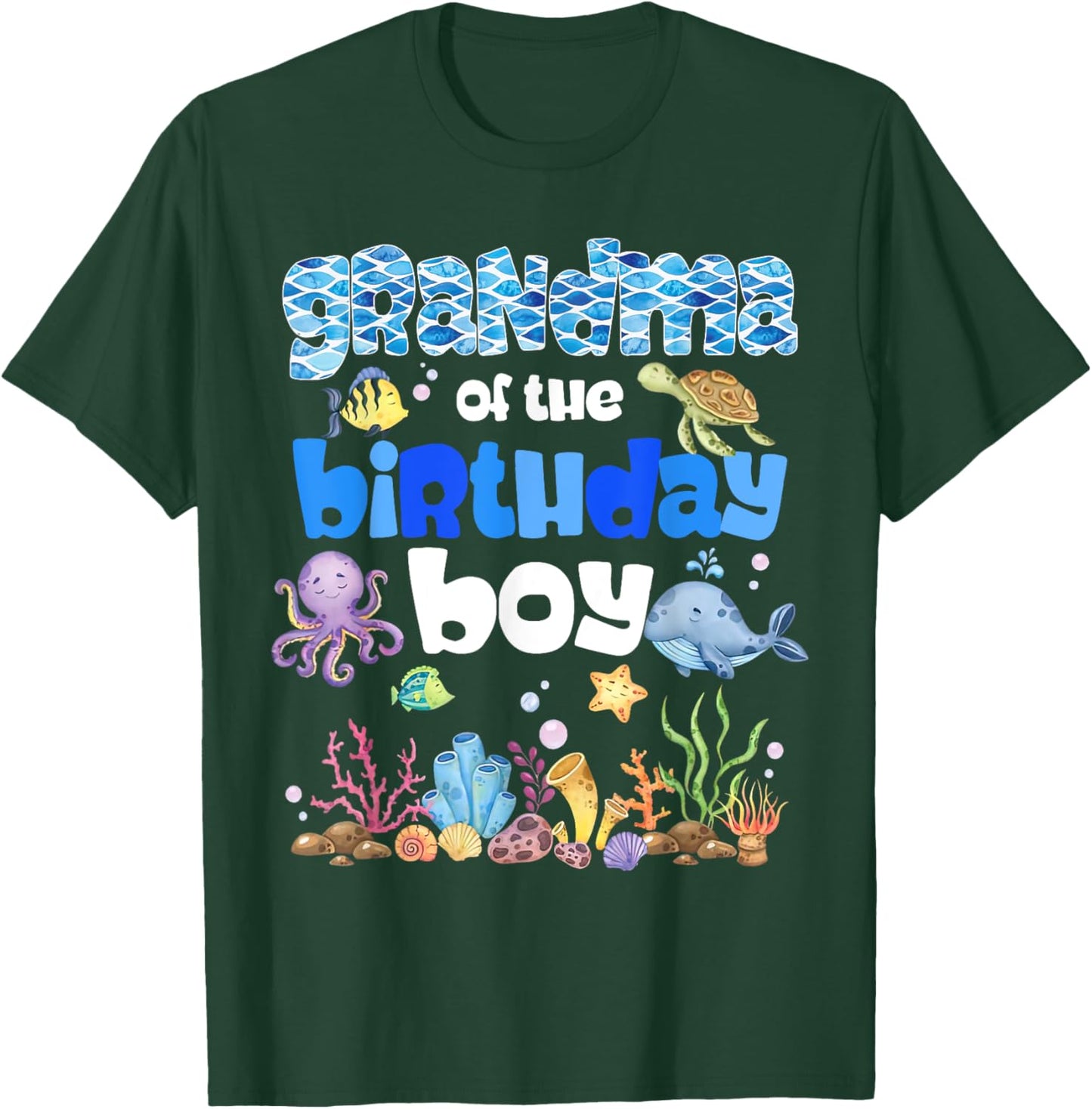 Grandma Of The Birthday Boy Sea Fish Ocean Animals Aquarium T-Shirt - T-Shirt | Forest