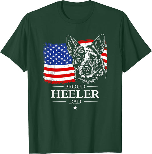 Proud Cattle Dog Heeler Dad American Flag patriotic dog gift T-Shirt - T-Shirt | Forest