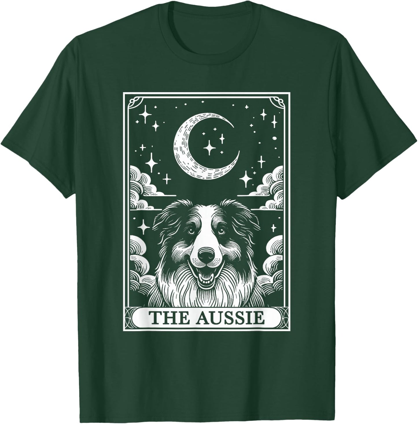 Tarot Card Vintage Crescent Moon Australian Shepherd Dog Mom T-Shirt - T-Shirt | Forest