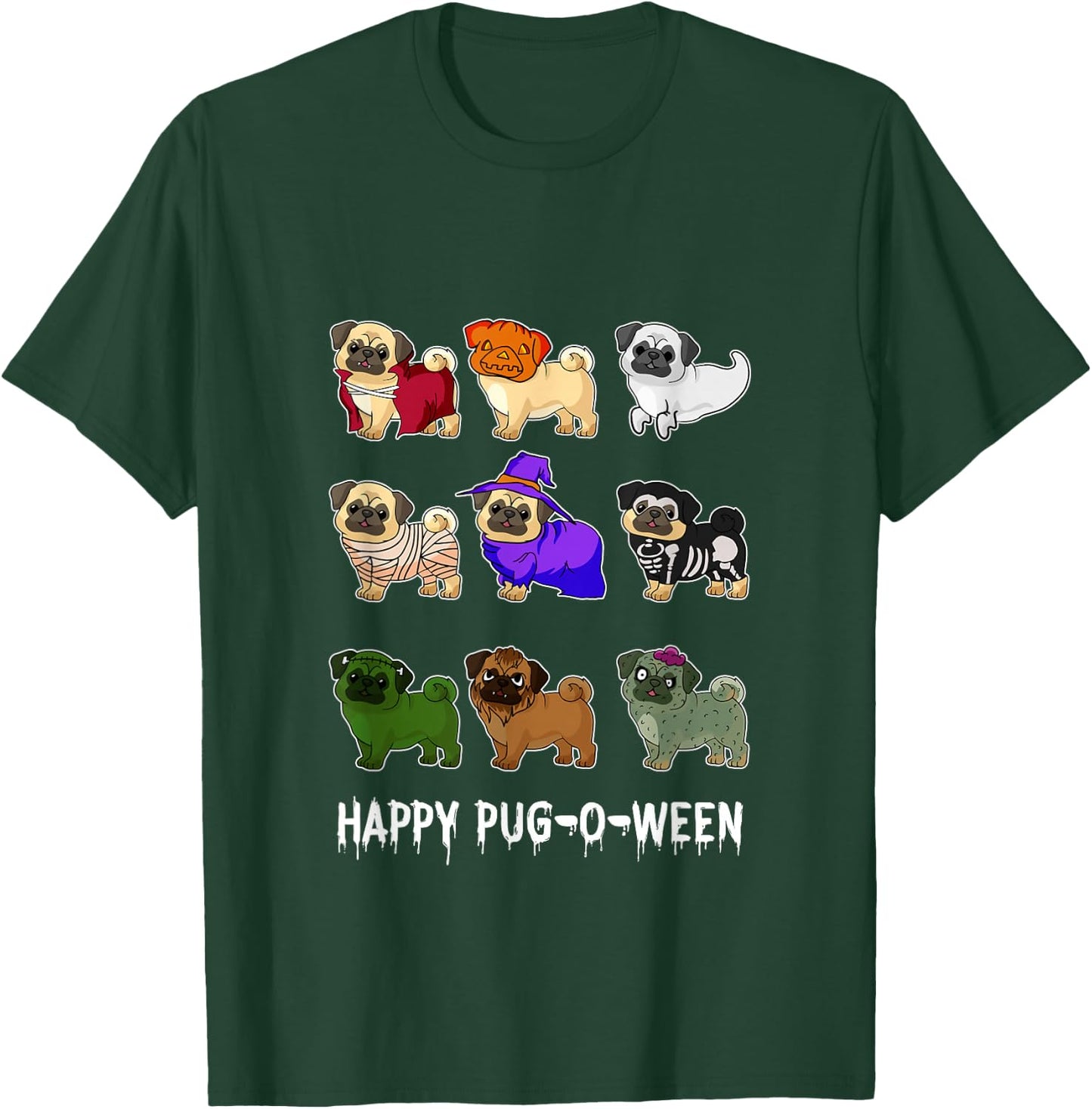 Pug Happy Pug-o-ween Halloween Cute Spooky Costume Gift T-Shirt - T-Shirt | Forest