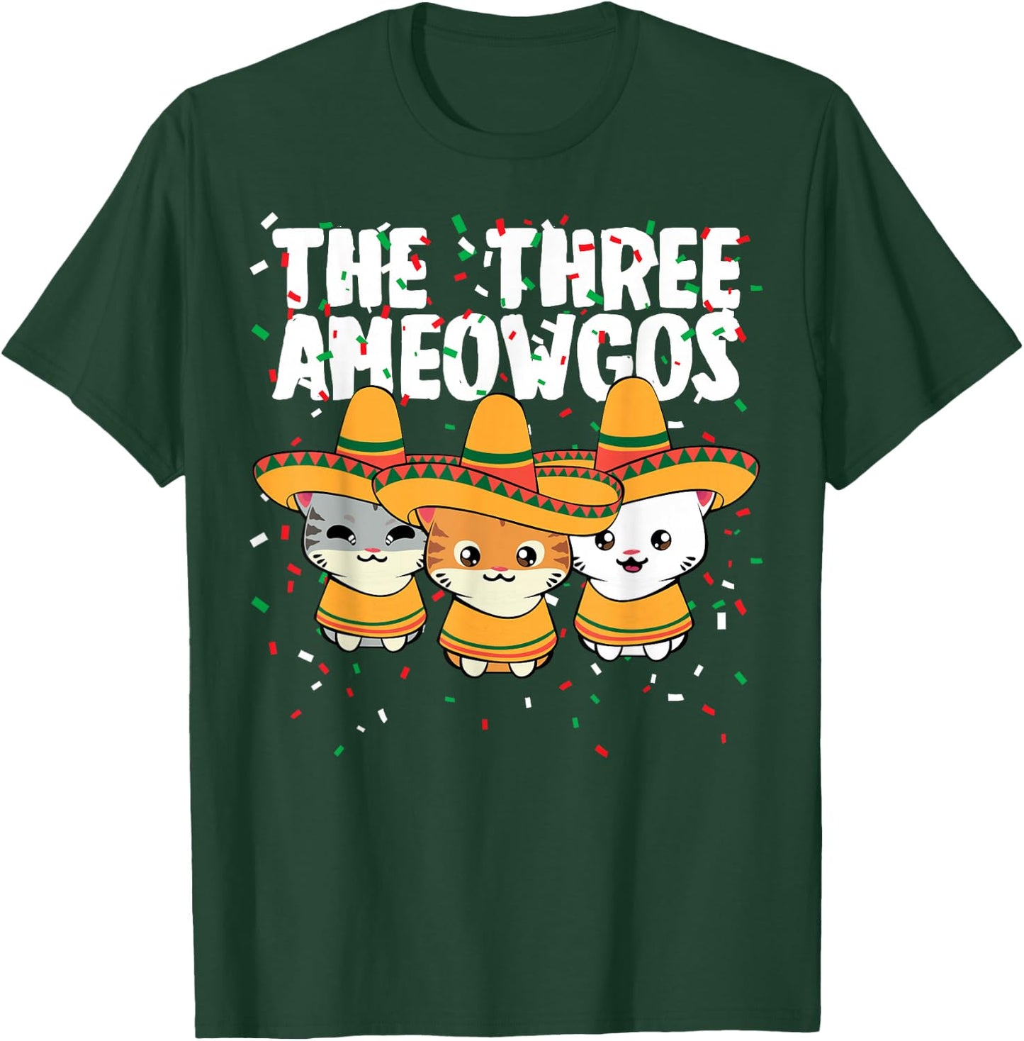 The Three Amigos Mexican Cinco de Mayo Cute Cats Ameowgos T-Shirt - T-Shirt | Forest