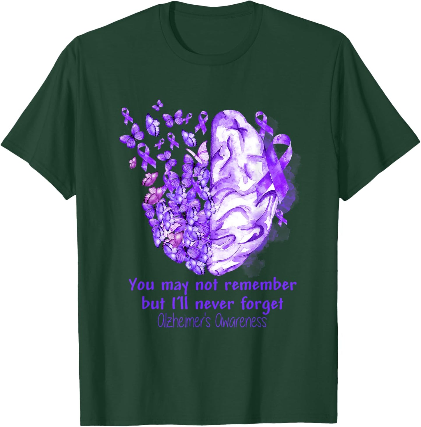 Alzheimer's awareness, Dementia gift, Purple Butterfiles T-Shirt - T-Shirt | Forest