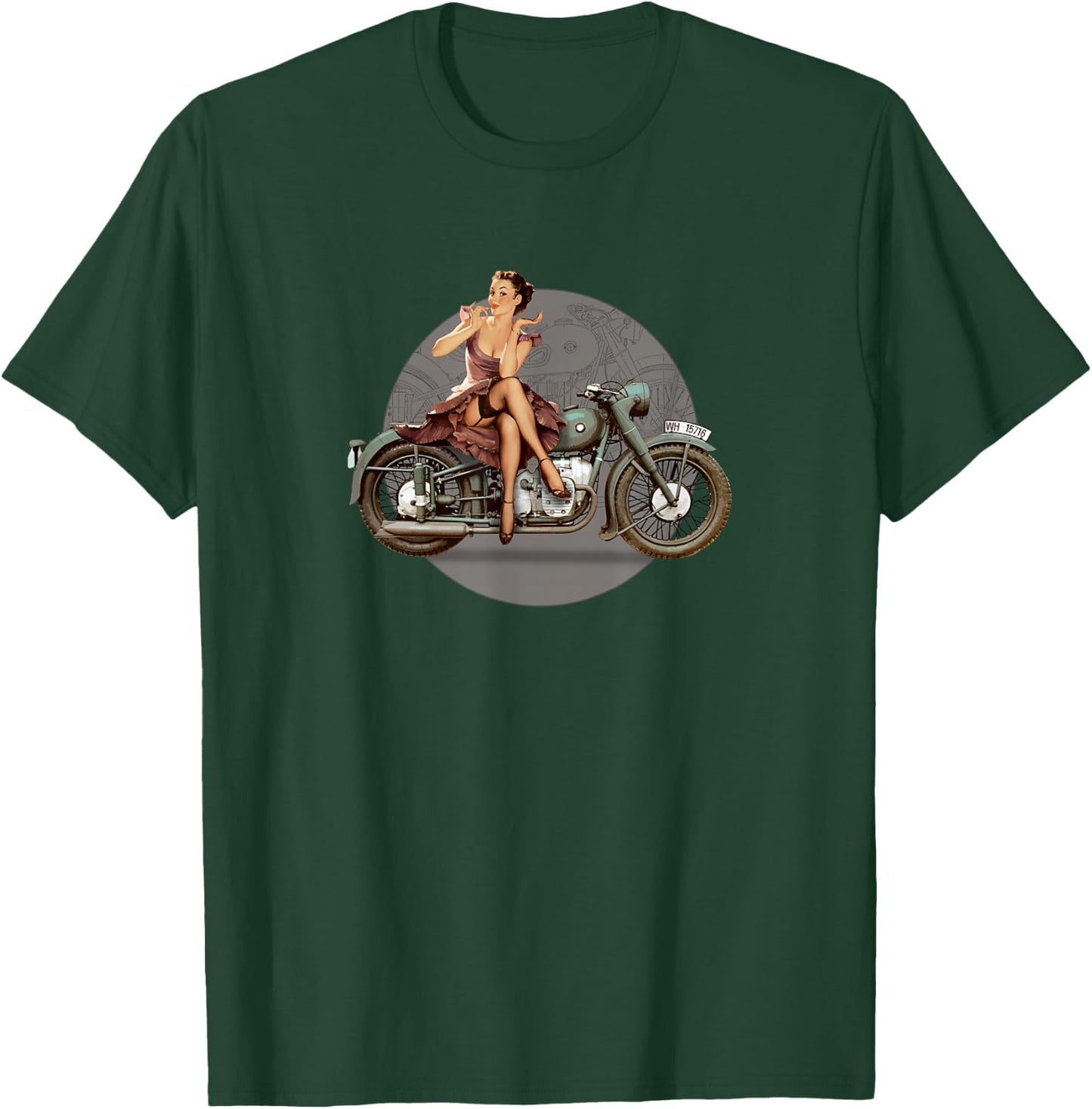 WWII Retro Pin Up Motorcycle Poster T-Shirt - T-Shirt | Forest