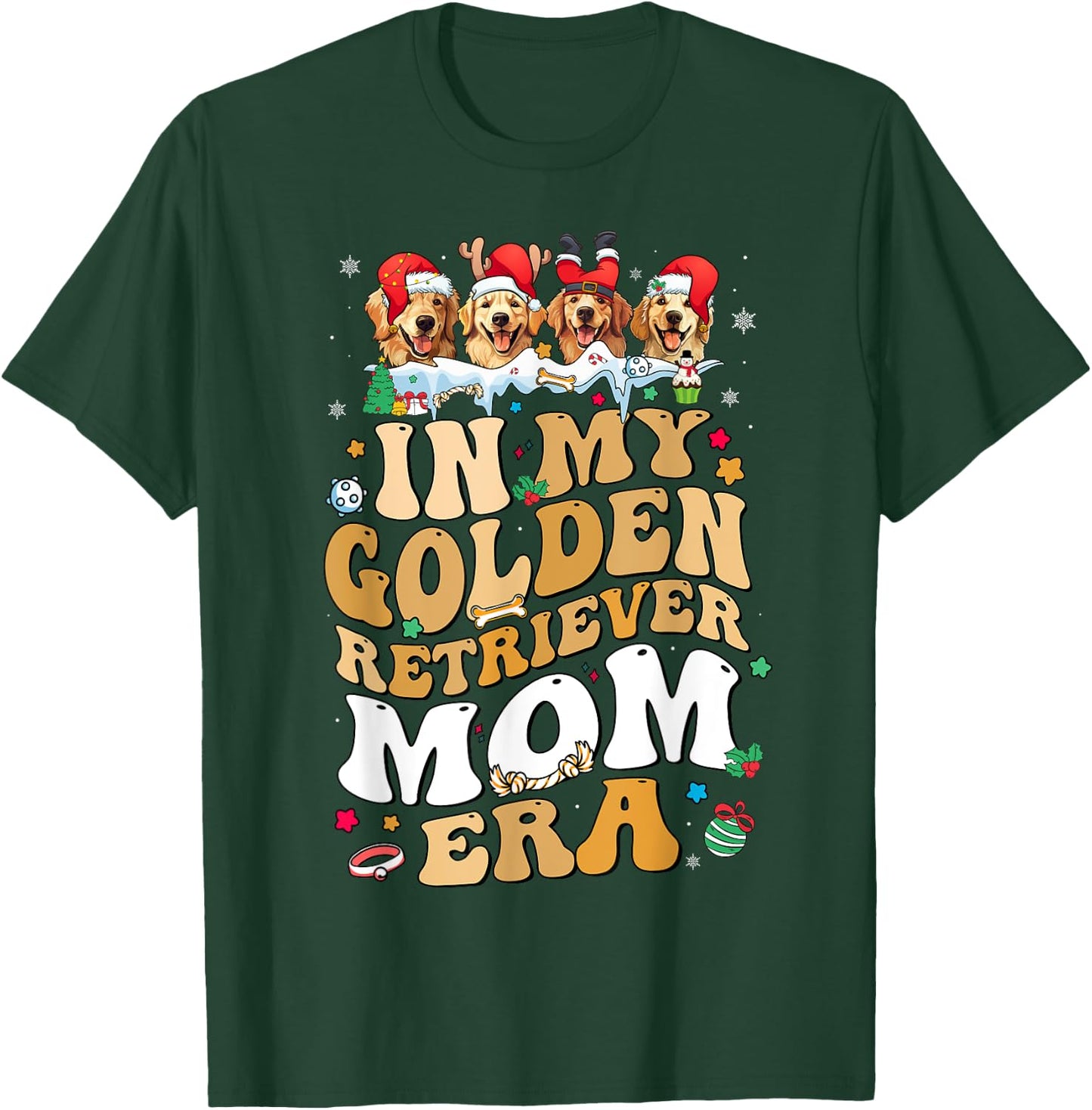 Christmas In My Golden Retriever Era Dog Mom Xmas Pajamas Women Kids T-Shirt - T-Shirt | Forest