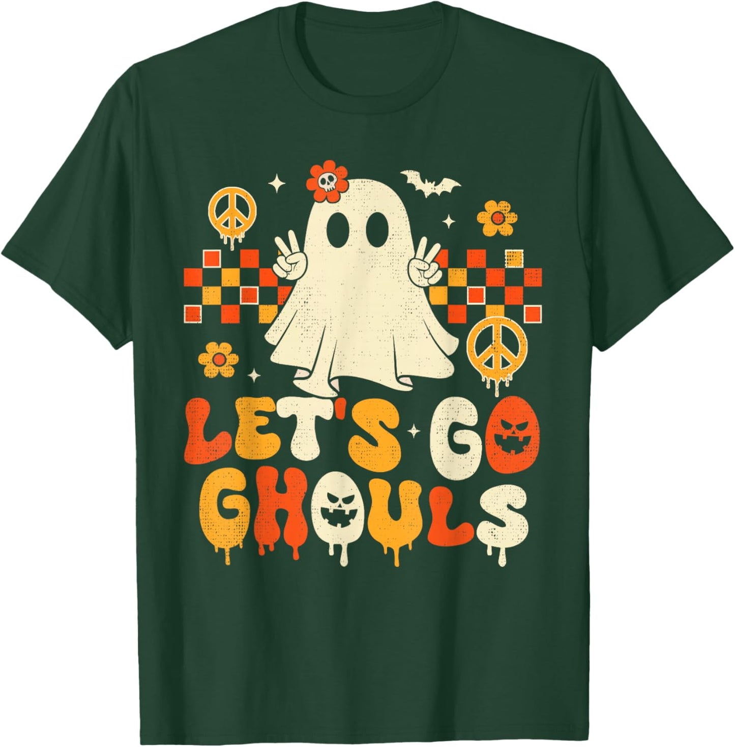 Halloween Lets Go Ghouls Ghost Retro Groovy Women Girl Kids T-Shirt - T-Shirt | Forest