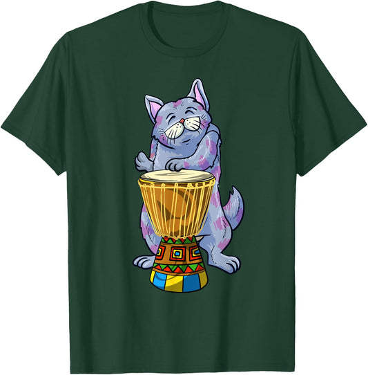 Funny Cat Playing Djembe Gift | Cute Kitten Musician Fan T-Shirt - T-Shirt | Forest