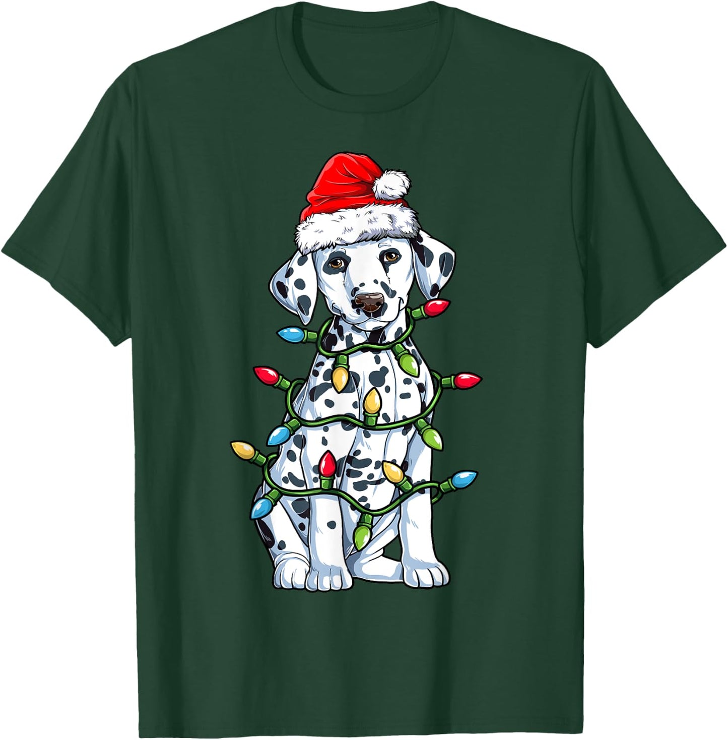 Dalmatian Santa Christmas Tree Lights Xmas Boys Dog Dogmas T-Shirt - T-Shirt | Forest