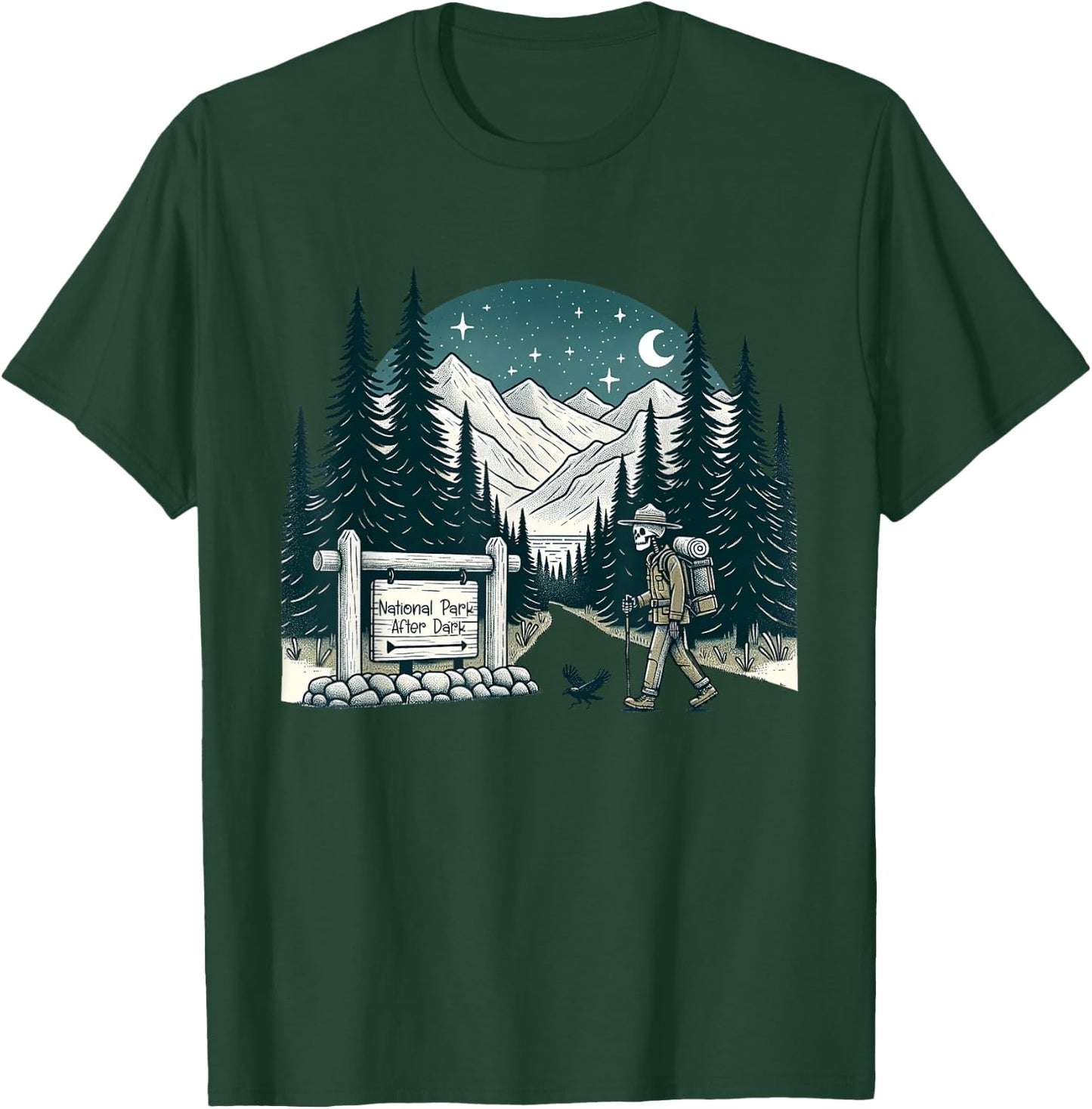 Vintage Retro National Park After Dark Skeleton Hiking Camping Outdoor , Small T-Shirt - T-Shirt | Forest