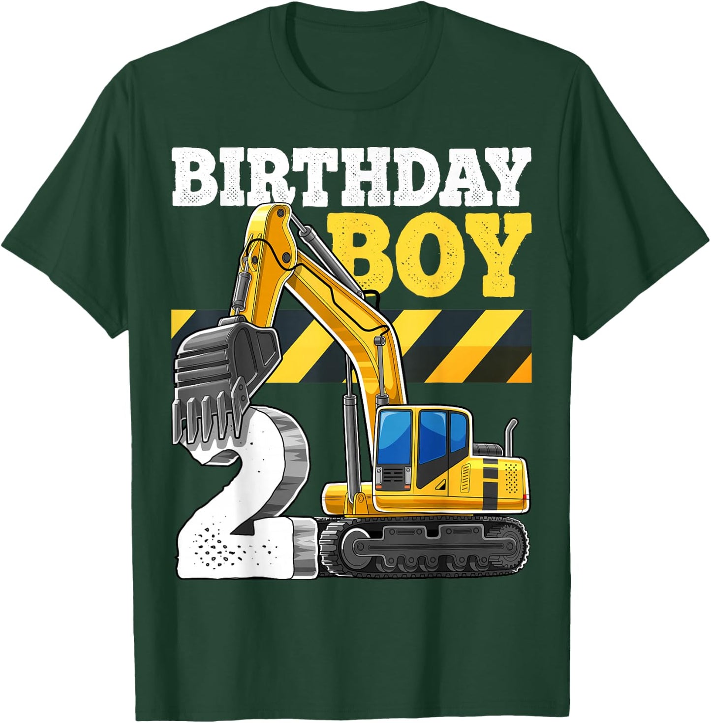 Birthday Boy 2nd Birthday Excavator Construction Vehicle T-Shirt - T-Shirt | Forest