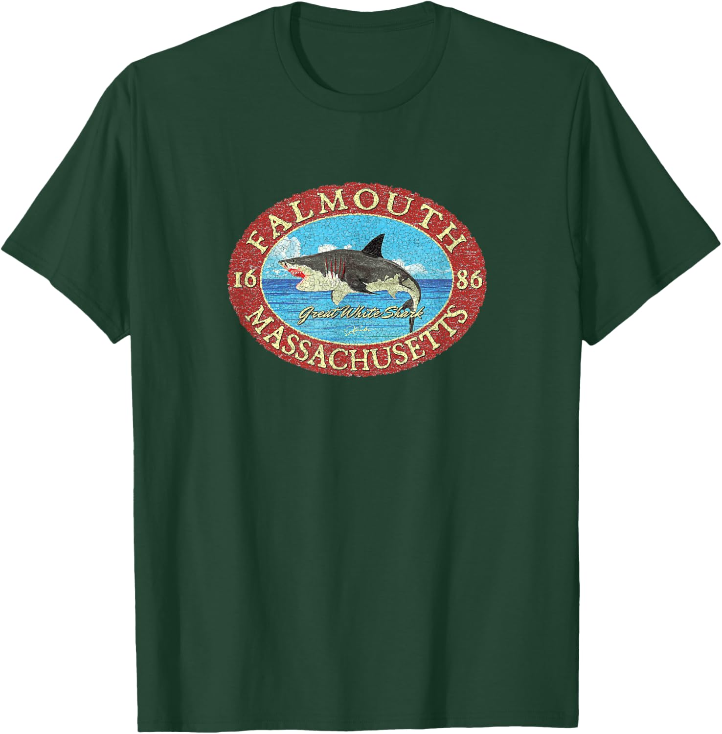 JCombs: Falmouth, MA, Great White Shark and Sea T-Shirt - T-Shirt | Forest