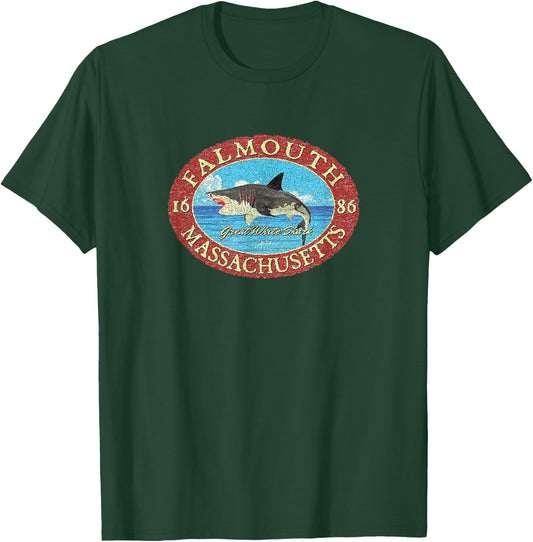 JCombs: Falmouth, MA, Great White Shark and Sea T-Shirt - T-Shirt | Forest