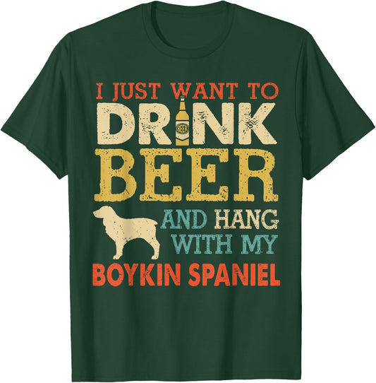 Boykin Spaniel Dad Drink Beer Hang With Dog Funny Vintage T-Shirt - T-Shirt | Forest